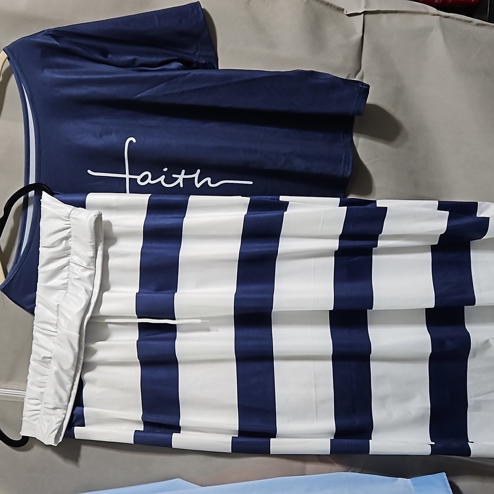 Skirt set navy blue n white